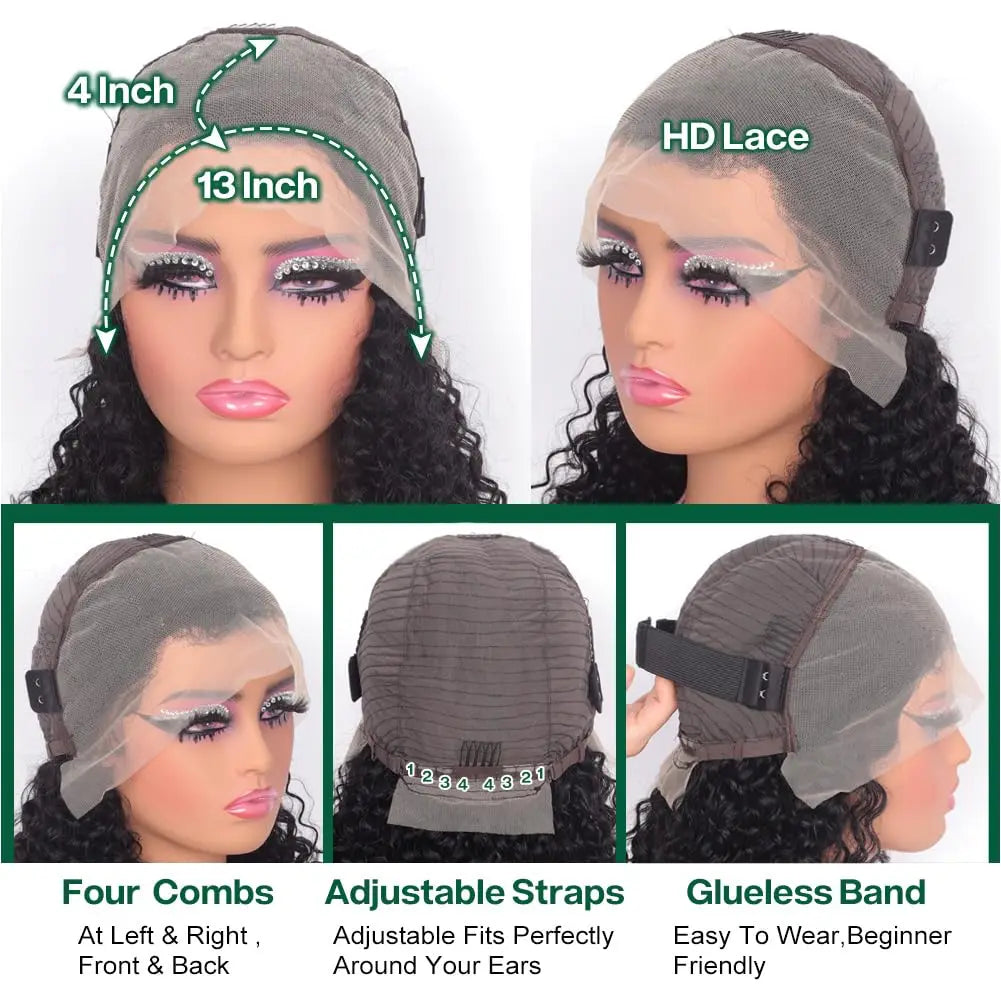 Perruque naturelle Bob Wavy bouclé couleur 1B noir naturel