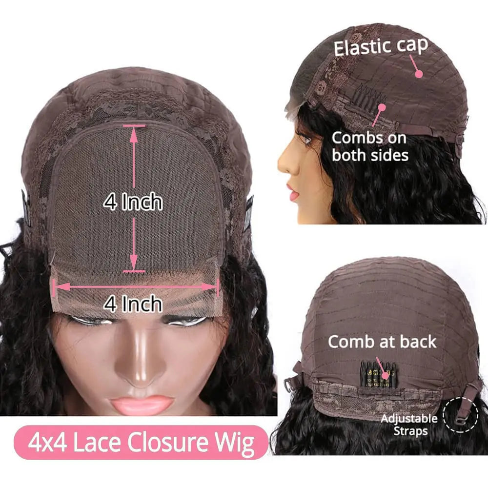 Perruque naturelle Bob Wavy bouclé couleur 1B noir naturel