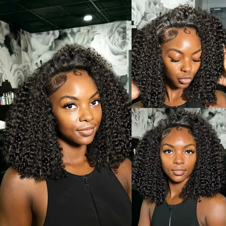 Perruque naturelle Bob Wavy bouclé couleur 1B noir naturel