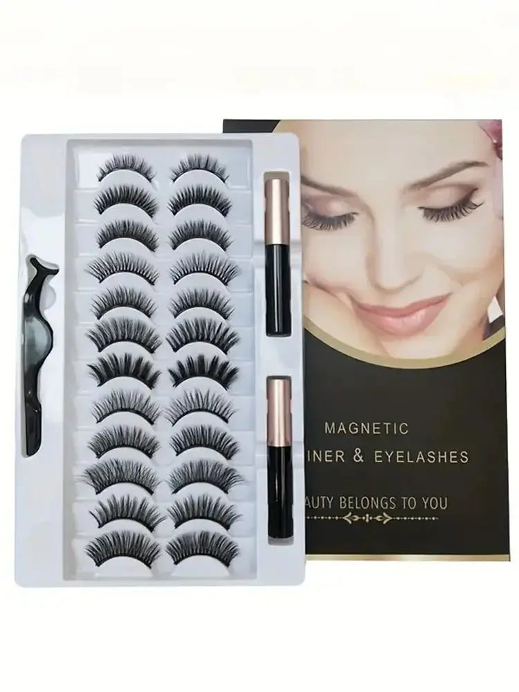 Kit 12 Paires de Faux Cils Magnétiques + Eyeliner + Pince