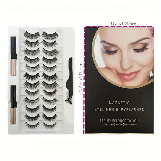 Kit 12 Paires de Faux Cils Magnétiques + Eyeliner + Pince