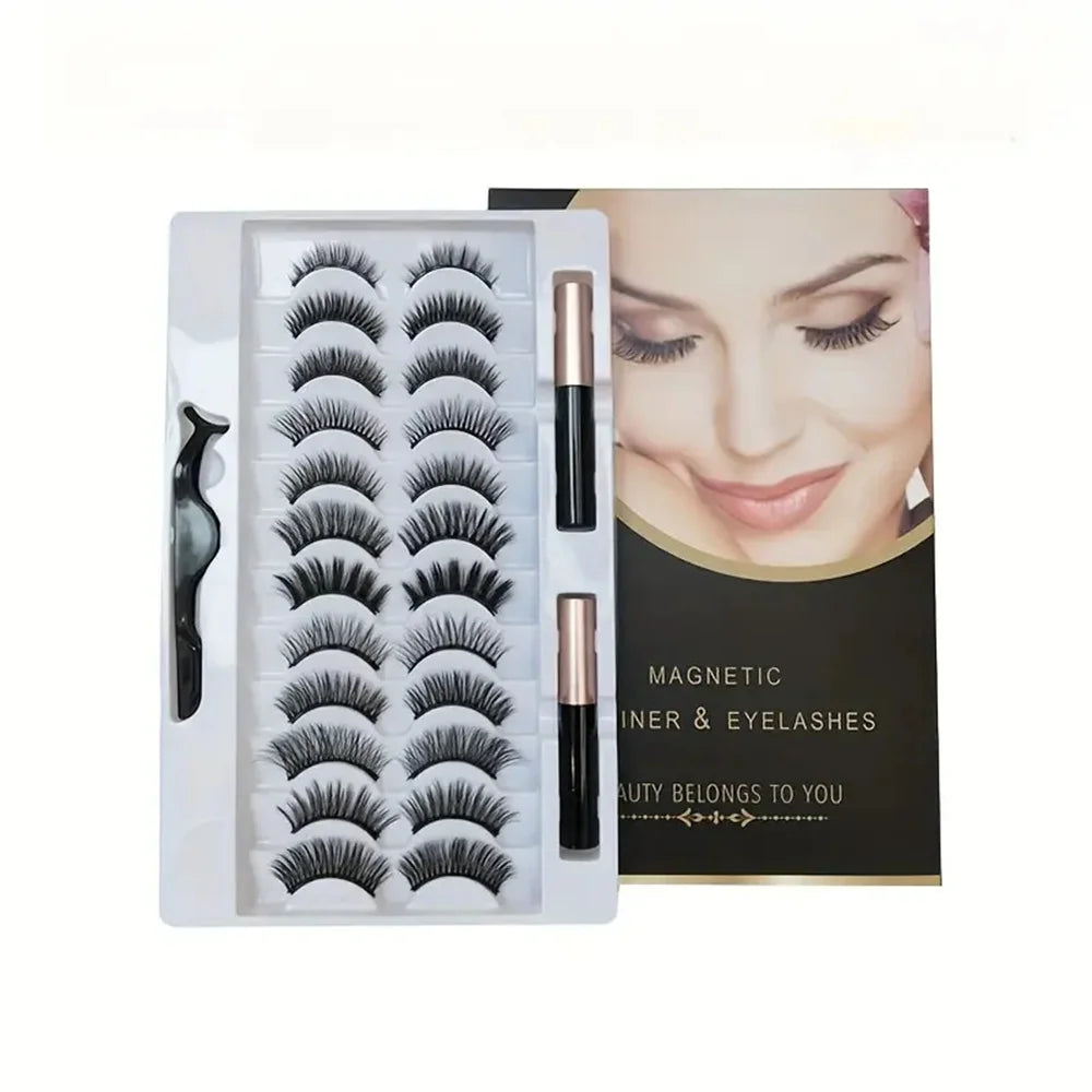 Kit 12 Paires de Faux Cils Magnétiques + Eyeliner + Pince